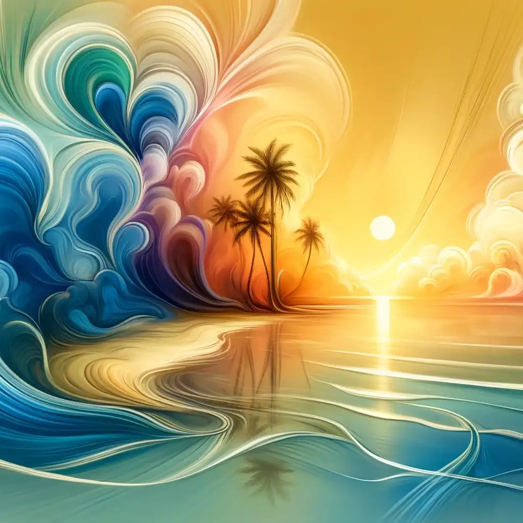 DALL·E 2024-05-16 15.49.36 - An abstract representation of a serene beach scene with gentle ocean waves lapping against the shore. The image features abstrac